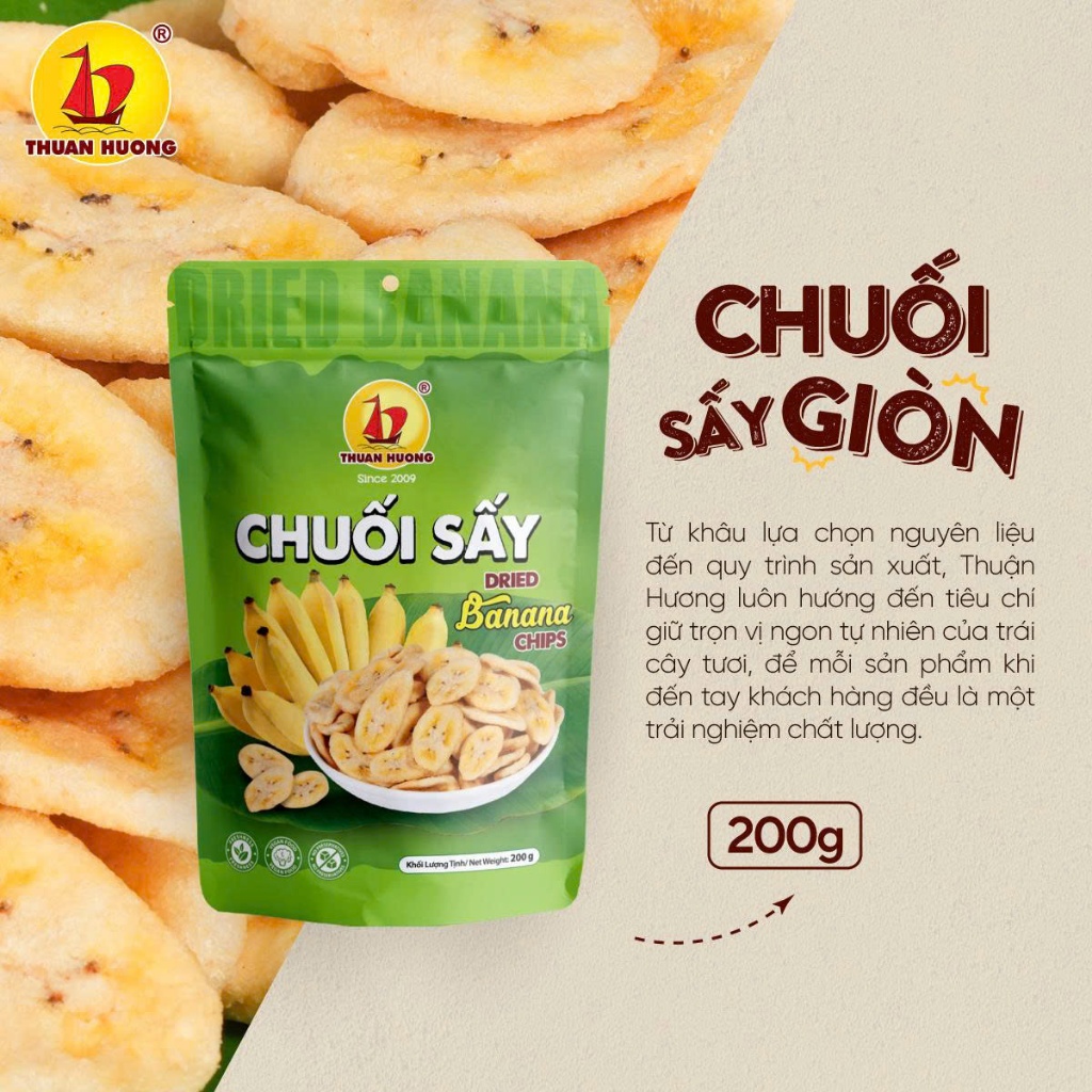 Chuối Sấy Giòn Thuận Hương 200g, 150g - Ăn vặt Trái cây sấy - Chuẩn hàng xuất khẩu