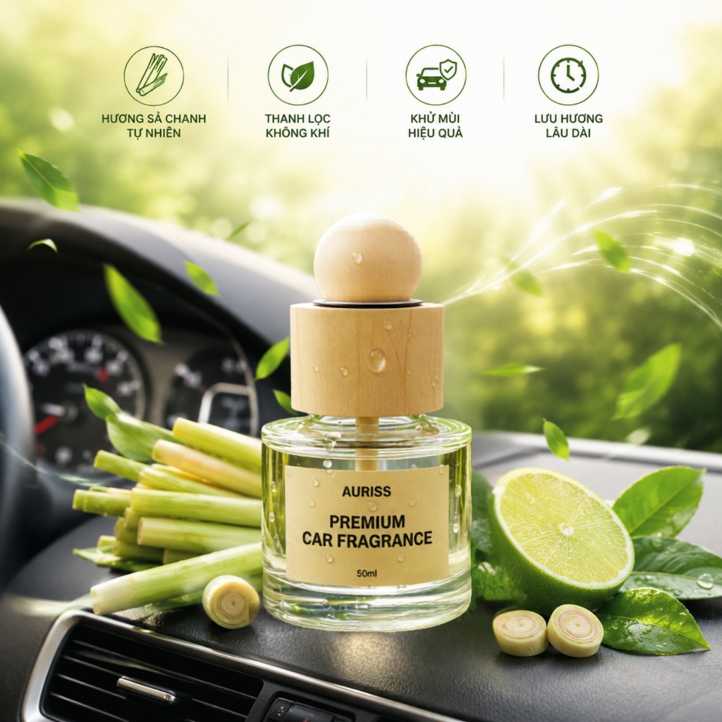 Nước Hoa Ô Tô Hương Chanh Sả 50ml Cao Cấp - Nước Hoa Ô Tô Khử Mùi, Chống Say Xe, Mùi Hương Thư Giãn