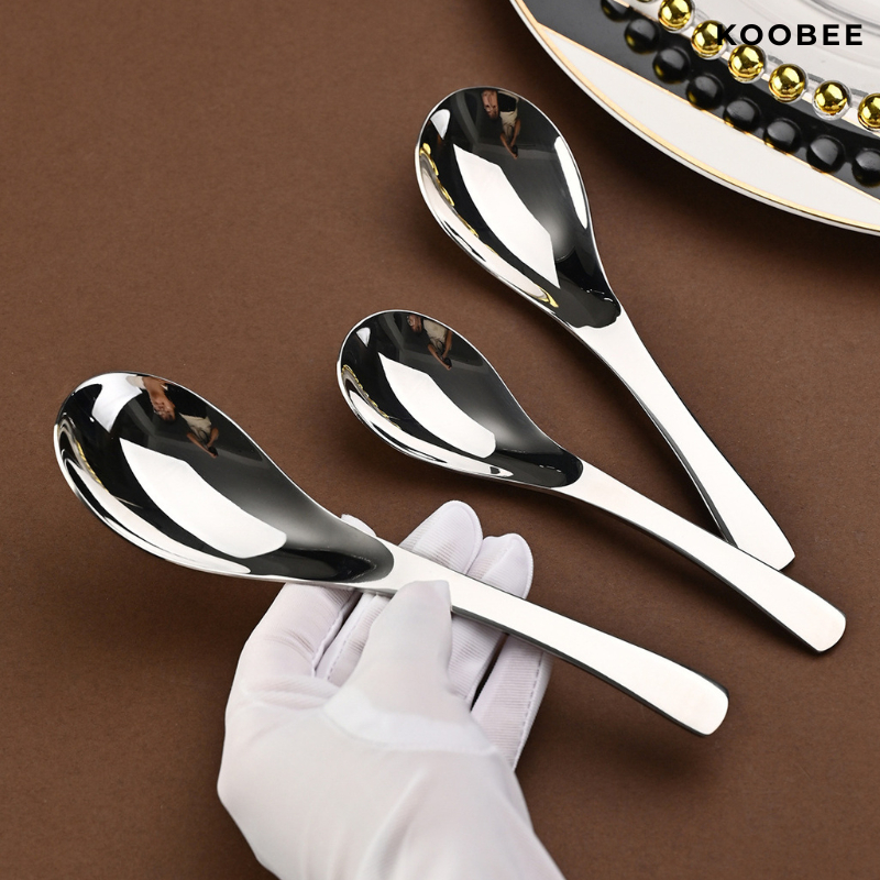 Muỗng Thìa Inox 304 Bầu Tròn Cán Cong Cao Cấp – Dùng Ăn Phở, Cháo, Súp Dày Dặn Sáng Bóng Không Gỉ An Toàn (BA40)
