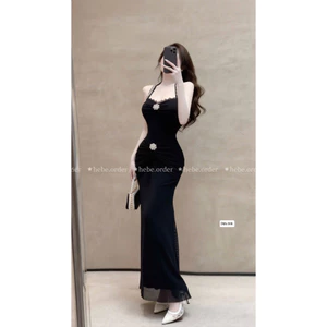 Đầm body lưới đá kèm tag sm đen kem