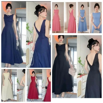 Đầm cổ thuyền, đầm xòe, đầm hở lưng. Đầm trơn, đầm dự tiệc, đầm đơn giản mà sang trọng. có mút ngực