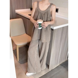 Set Lounge Wear Hàn Quốc JOIE TRENDY - Set Sát Nách Giấu Bụng Kẻ Sọc Dọc Suông Rộng