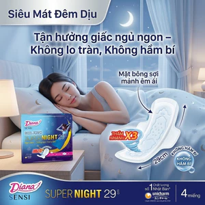 BĂNG VỆ SINH DIANA SENSI COOL FRESH SUPER NIGHT 29CM (GÓI 4 MIẾNG)