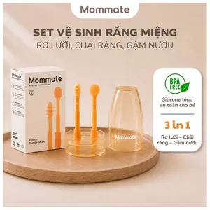Set Bàn Chải Silicone Rơ Lưỡi & Đánh Răng Mommate Cho Bé 0-18 Tháng, Kèm Đầu Gặm nướu và Hộp Đựng