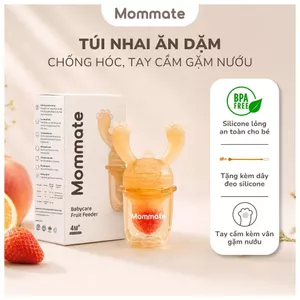 Túi Nhai Ăn Dặm Silicone Mommate Cho Bé Kèm Nắp Đậy, Tay Cầm Gặm Nướu, Hỗ Trợ Tập Ăn Trái Cây Rau Củ