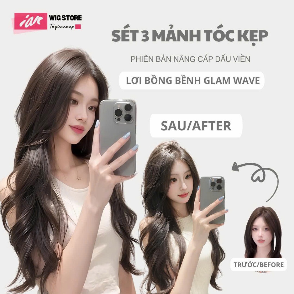 Kẹp Tóc Giả 3 Mảnh Glam Wave IAN – Tóc Kẹp Layer Uốn Lơi Bồng Bềnh Tự Nhiên