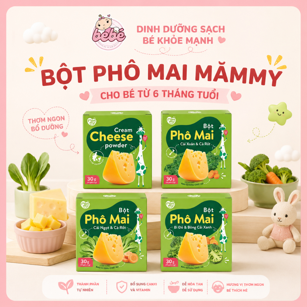 Phô mai tách muối Mămmy hộp 10 gói cho bé từ 6 tháng bổ sung canxi, vitamin và protein cho bé