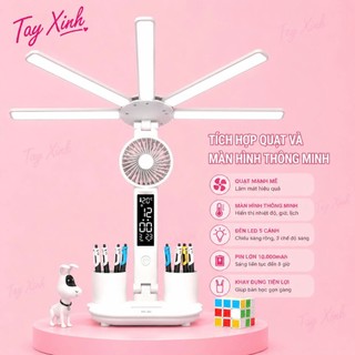 (HỎA TỐC HÀ NỘI) Đèn Làm Nail Tích Hợp Quạt Mini Màn Hình LCD Thông Minh Pin 10.000mAh Sạc USB 5 Cánh LED Chống Cận Có K
