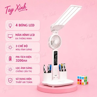 (HỎA TỐC HÀ NỘI) Đèn Làm Nail Tích Hợp Quạt Mini Màn Hình LCD Thông Minh Pin 10.000mAh Sạc USB 5 Cánh LED Chống Cận Có K