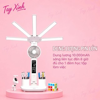 (HỎA TỐC HÀ NỘI) Đèn Làm Nail Tích Hợp Quạt Mini Màn Hình LCD Thông Minh Pin 10.000mAh Sạc USB 5 Cánh LED Chống Cận Có K