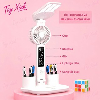 (HỎA TỐC HÀ NỘI) Đèn Làm Nail Tích Hợp Quạt Mini Màn Hình LCD Thông Minh Pin 10.000mAh Sạc USB 5 Cánh LED Chống Cận Có K