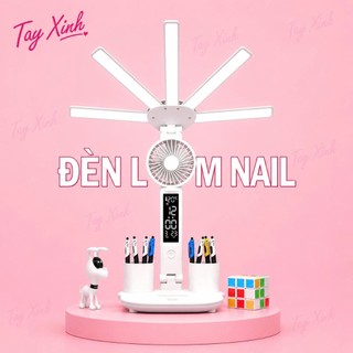 (HỎA TỐC HÀ NỘI) Đèn Làm Nail Tích Hợp Quạt Mini Màn Hình LCD Thông Minh Pin 10.000mAh Sạc USB 5 Cánh LED Chống Cận Có K