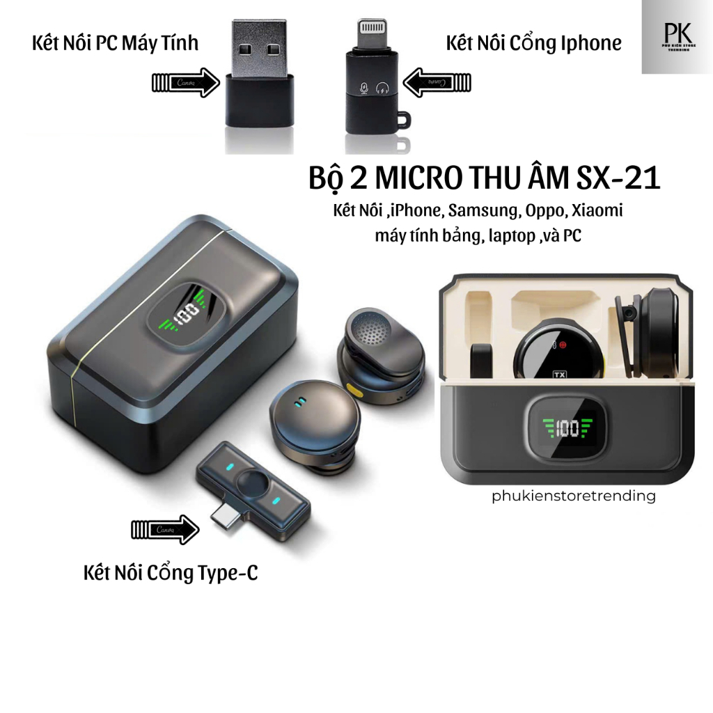 Mic Thu Âm Cài Áo Đỉnh Cao SX21, Mic Thu Âm Không Dây - Khử Tạp Âm Cao Cấp - Dùng Cho Mọi Dòng máy