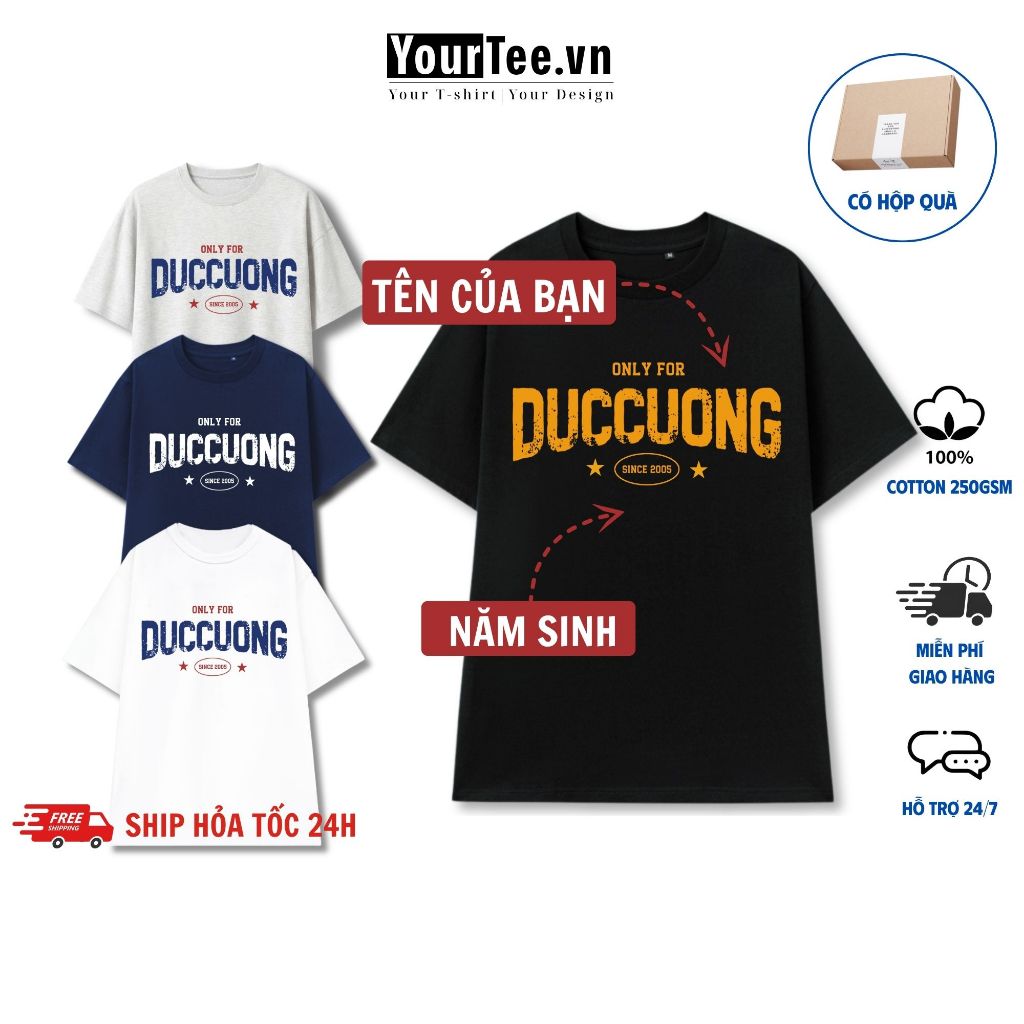 [ÁO THUN UNISEX IN TÊN] Áo Thun Oversize In Chữ Cá Nhân Hóa Cotton Dày Đẹp+Tặng Hộp YTN03
