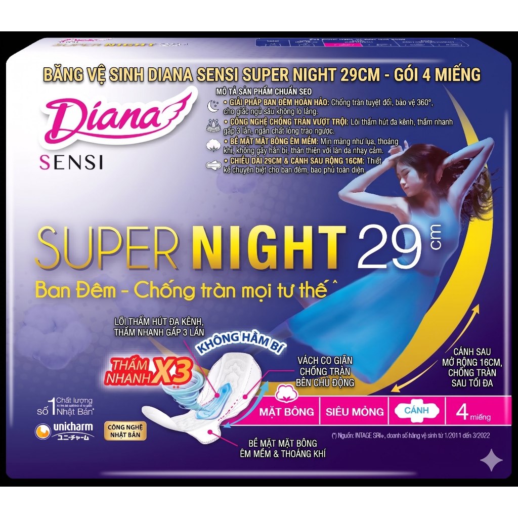 BVS DIANA SENSI SUPER NIGHT 29CM (4 MIẾNG) - GIẢI PHÁP HOÀN HẢO CHO GIẤC NGỦ SÂU