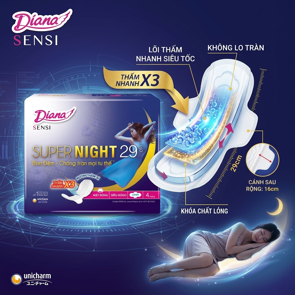 BVS DIANA SENSI SUPER NIGHT 29CM (4 MIẾNG) - GIẢI PHÁP HOÀN HẢO CHO GIẤC NGỦ SÂU