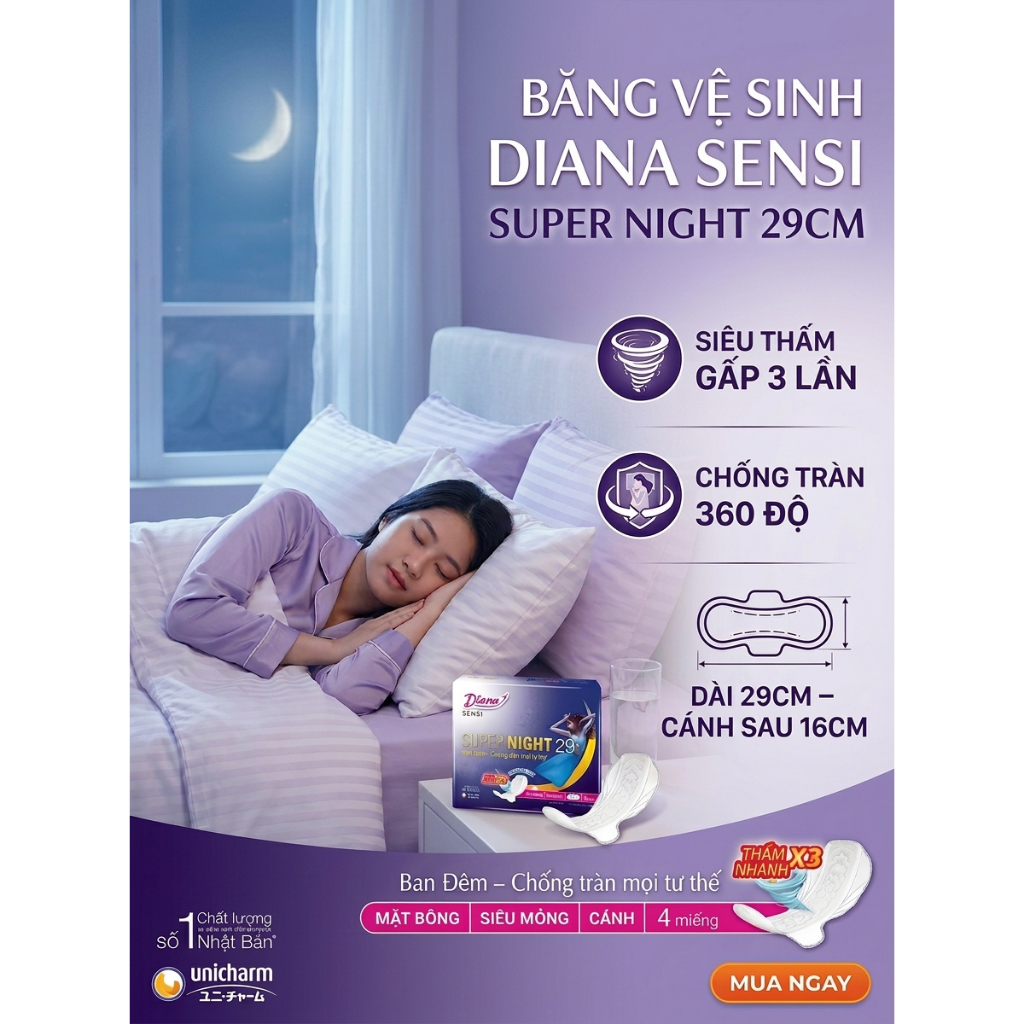 BVS DIANA SENSI SUPER NIGHT 29CM (4 MIẾNG) - GIẢI PHÁP HOÀN HẢO CHO GIẤC NGỦ SÂU