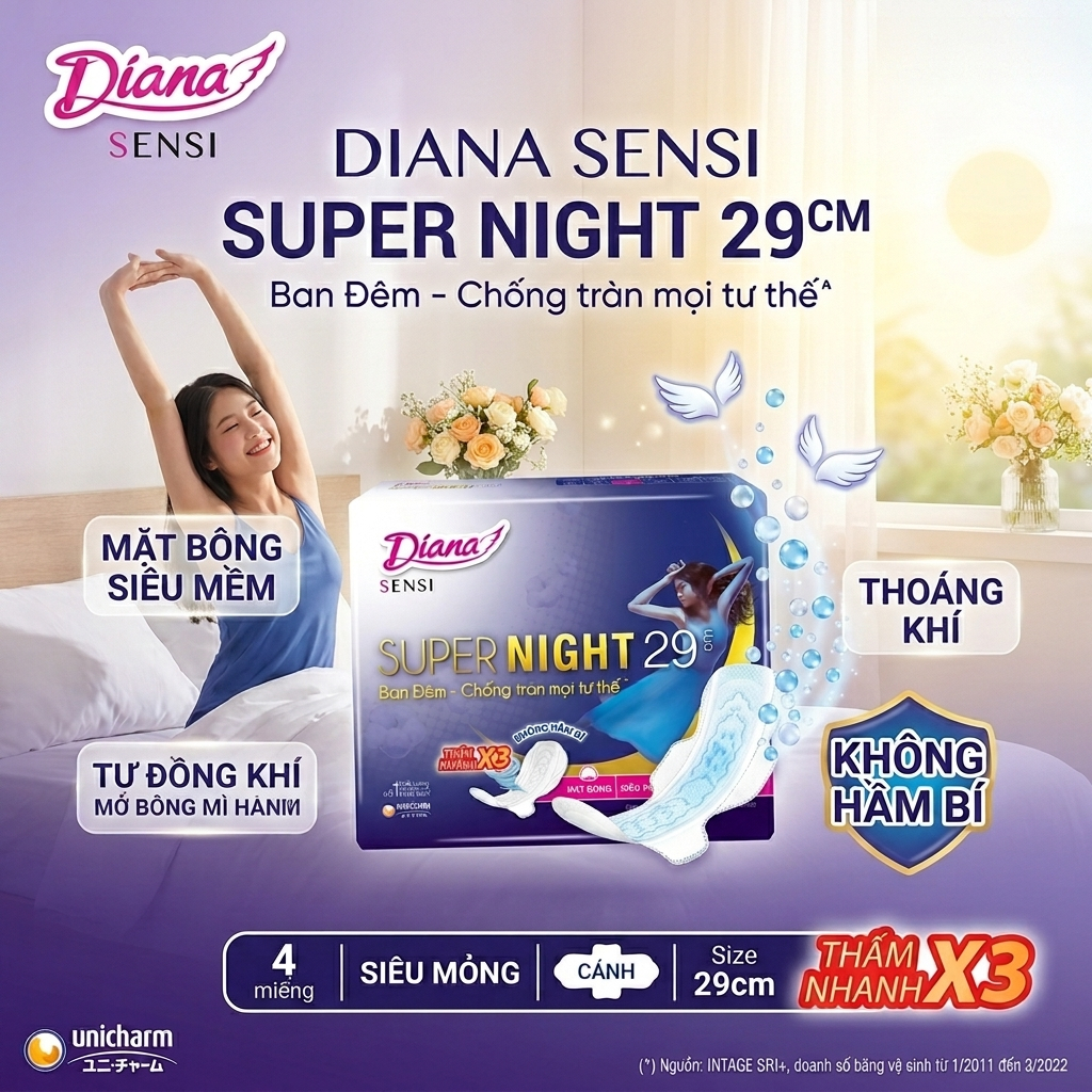 BVS DIANA SENSI SUPER NIGHT 29CM (4 MIẾNG) - GIẢI PHÁP HOÀN HẢO CHO GIẤC NGỦ SÂU