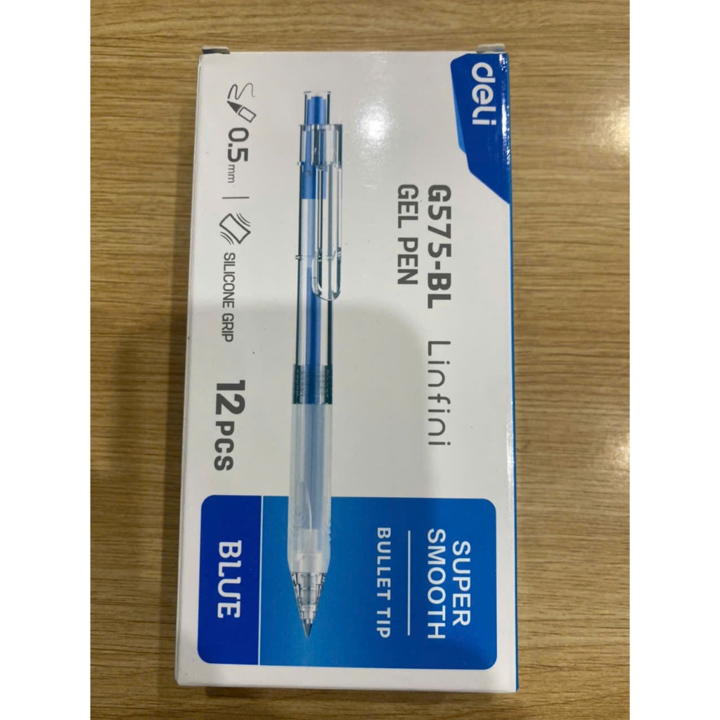 Bút Bi Gel Pen Deli Bấm Ngòi Deli Màu Xanh, Đen Viết Mượt, Êm Tay - Mã Số :  G575-BK