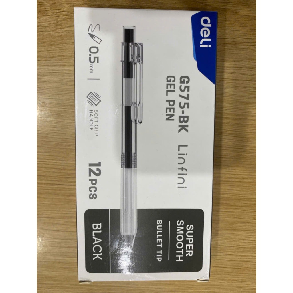 Bút Bi Gel Pen Deli Bấm Ngòi Deli Màu Xanh, Đen Viết Mượt, Êm Tay - Mã Số :  G575-BK