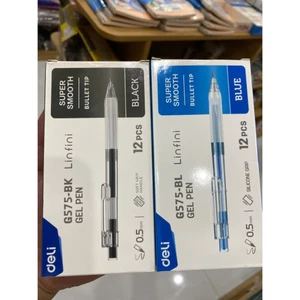 Bút Bi Gel Pen Deli Bấm Ngòi Deli Màu Xanh, Đen Viết Mượt, Êm Tay - Mã Số : G575-BK