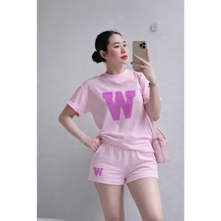Bộ Áo Phông Nữ Chepol Form Rộng, In Chữ W, Cổ Tròn, Phối Quần Đùi, Chất Cotton ( Áo Thun Hồng + Quần Đùi Hồng )-CP_21514