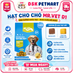Thức Ăn Hạt Hoàn Chỉnh MR.VET Cho Chó 1.4KG - Dòng D1 Vị Cừu Dầu Cá Hồi Mượt Lông - Kén Ăn