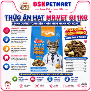 Thức Ăn Hạt Cho Mèo MR.VET 1KG - Dòng G1 Cao Cấp GrainFree , Bảo Vệ Toàn Diện Mèo Cưng