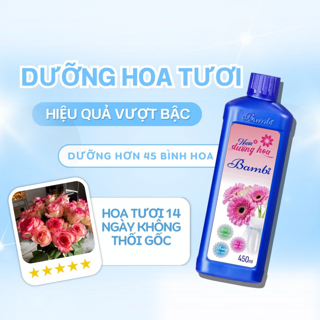 Combo 3 Chai Nước dưỡng hoa Bambi chai 450ml giúp hoa tươi lâu, nở đều, cứng cánh