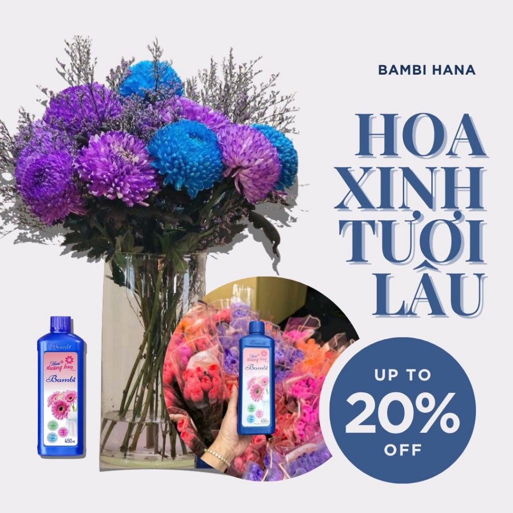 Combo 3 Chai Nước dưỡng hoa Bambi chai 450ml giúp hoa tươi lâu, nở đều, cứng cánh