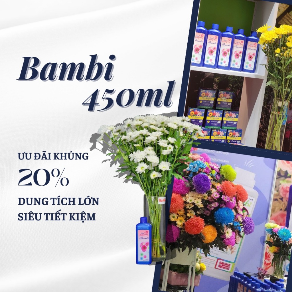 Combo 3 Chai Nước dưỡng hoa Bambi chai 450ml giúp hoa tươi lâu, nở đều, cứng cánh