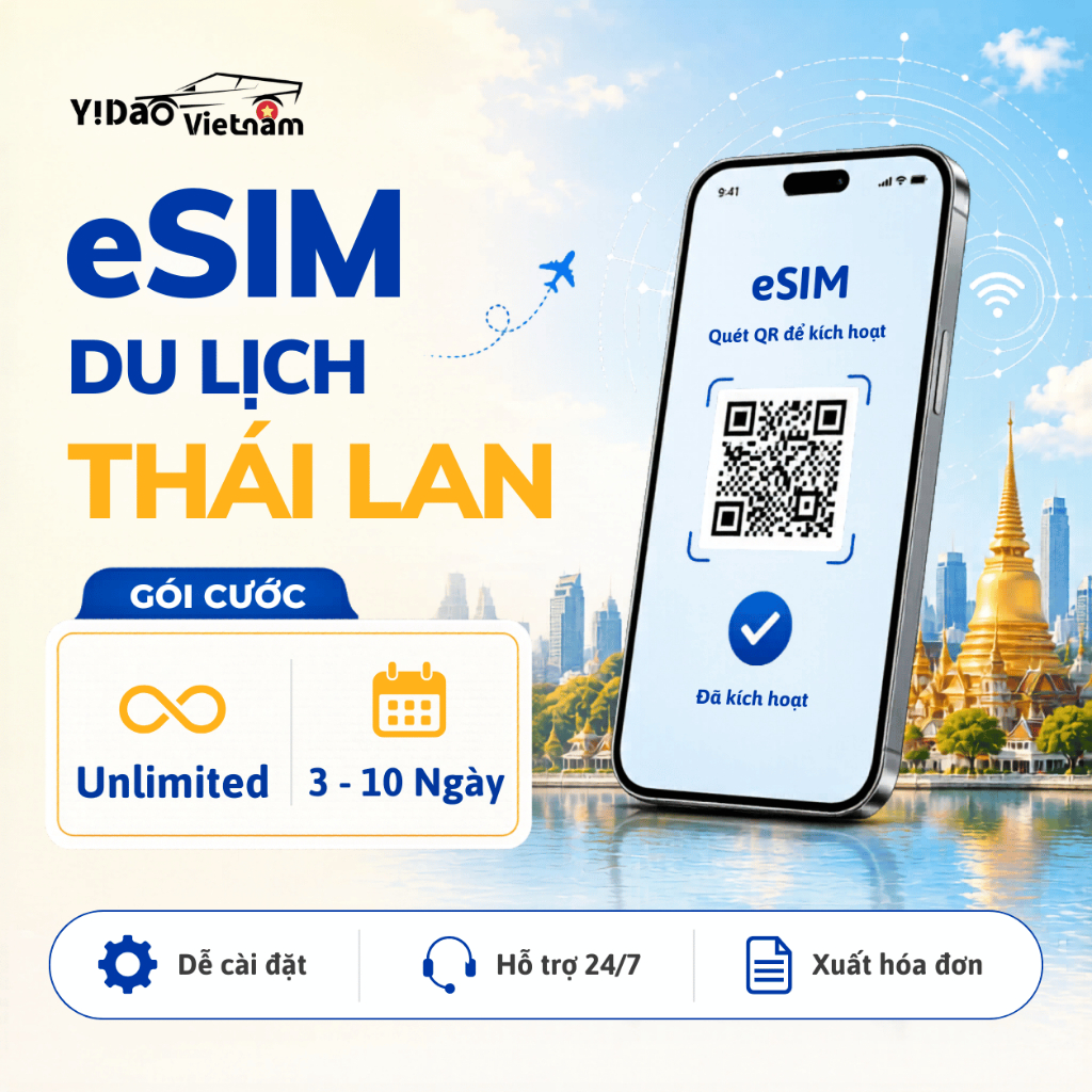 eSIM Thái Lan, sim du lịch Thái Lan cài đặt nhanh bằng mã QR, data tốc độ cao và ổn định