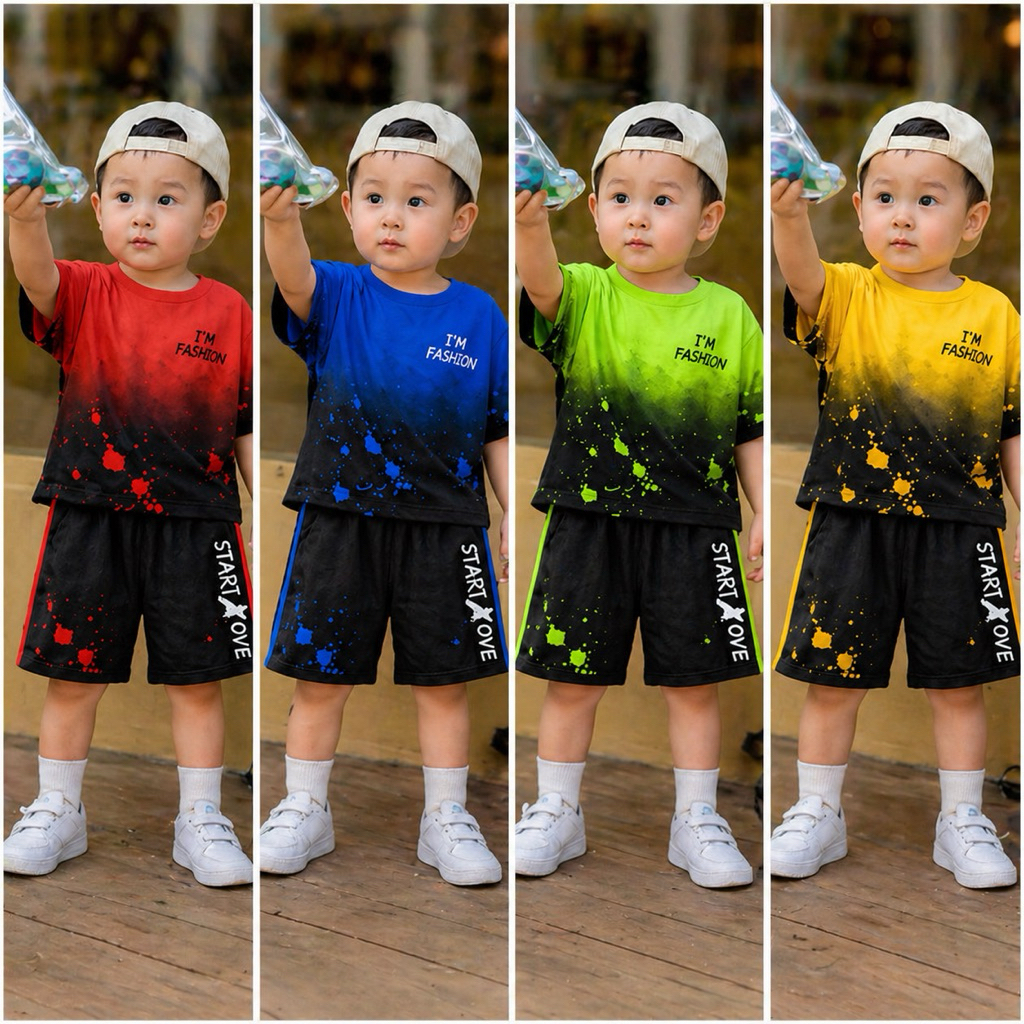 4Bộ/4màu sét Bộ cộc tay Unisex cho bé từ 7-50kg họa tiết IM'FASHION unisex 7-50 KG