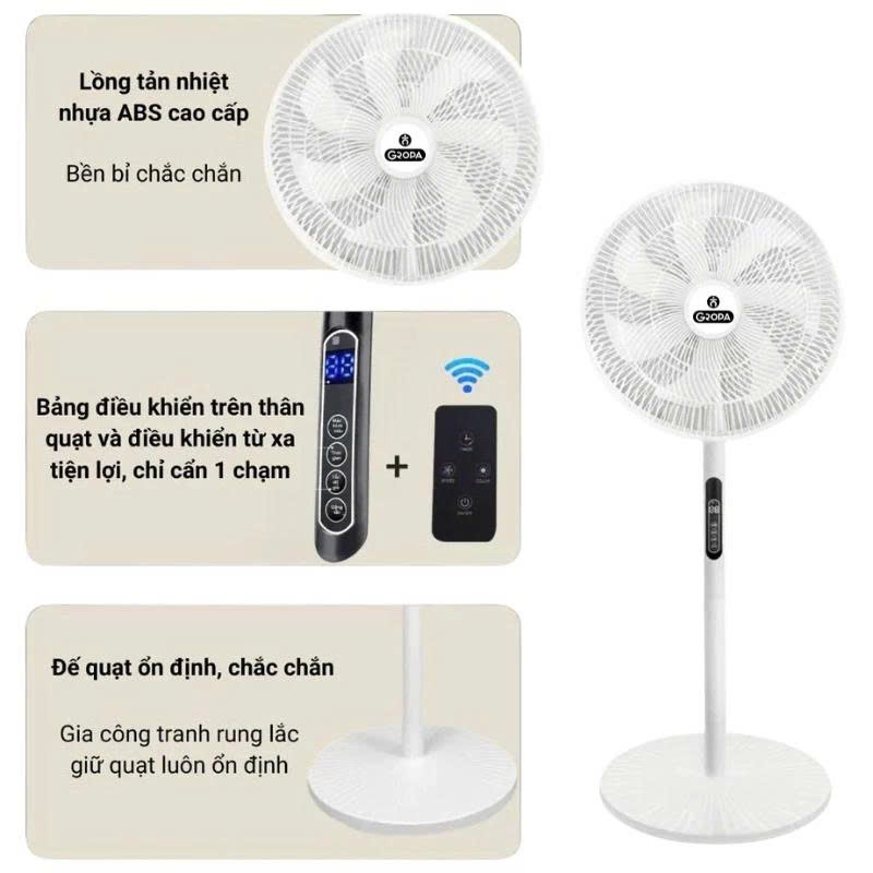 Quạt Cây Đứng Gropa Chính Hãng Điều Khiển Từ Xa, 7 Cánh Siêu Mát, Công Suất 40W, Tiết Kiệm Điện