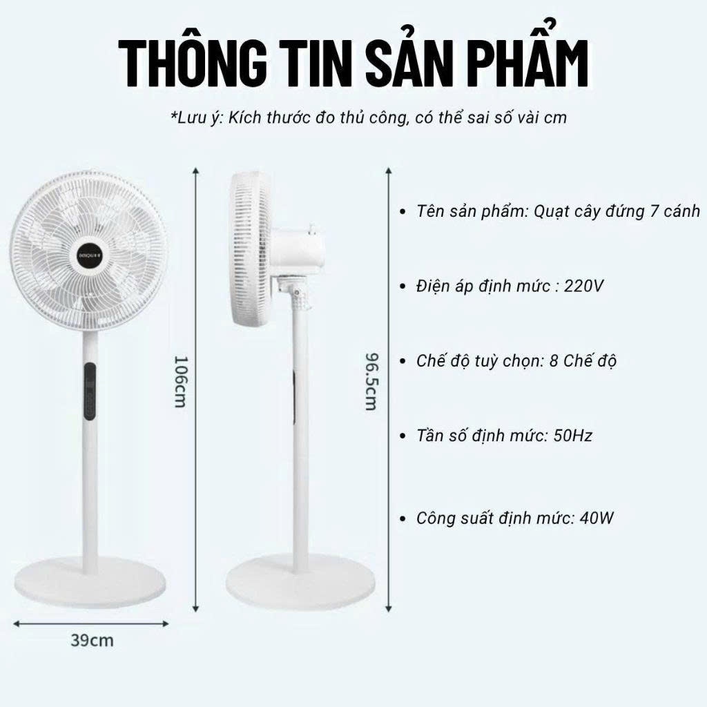 Quạt Cây Đứng Gropa Chính Hãng Điều Khiển Từ Xa, 7 Cánh Siêu Mát, Công Suất 40W, Tiết Kiệm Điện