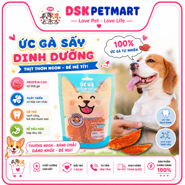 Ức Gà Sấy Dinh Dưỡng Cho Chó DEXINBONE Nguyên Chất 100% Thịt Ức Gà - Túi 90gr