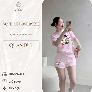 Bộ Áo Phông Nữ Chepol Form Rộng, In kitty, Cổ Tròn, Phối Quần Đùi, Chất Cotton ( Áo Thun Hồng + Quần Đùi Hồng )-CP_21937