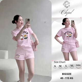 Bộ Áo Phông Nữ Chepol Form Rộng, In kitty, Cổ Tròn, Phối Quần Đùi, Chất Cotton ( Áo Thun Hồng + Quần Đùi Hồng )-CP_21937