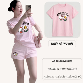Bộ Áo Phông Nữ Chepol Form Rộng, In kitty, Cổ Tròn, Phối Quần Đùi, Chất Cotton ( Áo Thun Hồng + Quần Đùi Hồng )-CP_21937