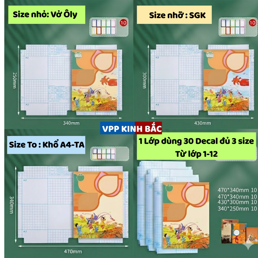 Decanl bọc sách #3 tặng nhẵn vở khi mua thao tác đơn giản đủ 3 size trọn bộ 1 lớp 30 chiếc