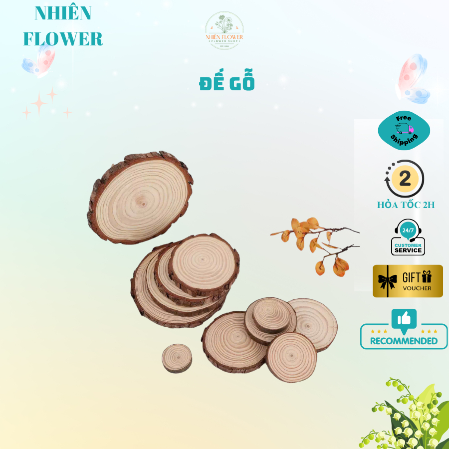 Đế Gỗ Thông Size 6-7cm Dùng Decor, Trang Trí Giáng Sinh, Làm Cây Thông Giáng Sinh Bằng Kẽm Nhung