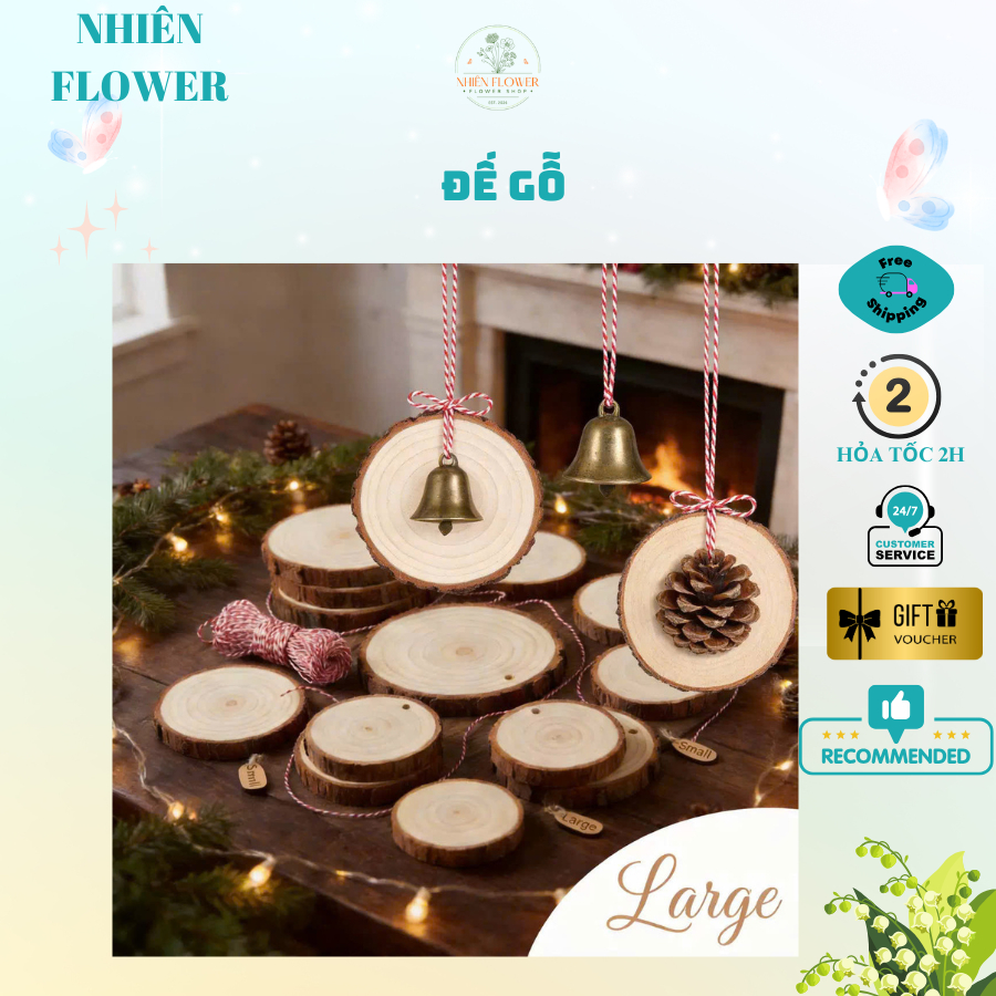 Đế Gỗ Thông Size 6-7cm Dùng Decor, Trang Trí Giáng Sinh, Làm Cây Thông Giáng Sinh Bằng Kẽm Nhung