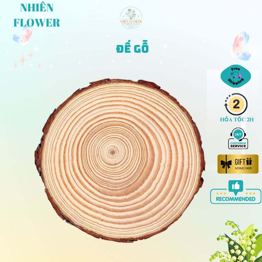 Đế Gỗ Thông Size 6-7cm Dùng Decor, Trang Trí Giáng Sinh, Làm Cây Thông Giáng Sinh Bằng Kẽm Nhung