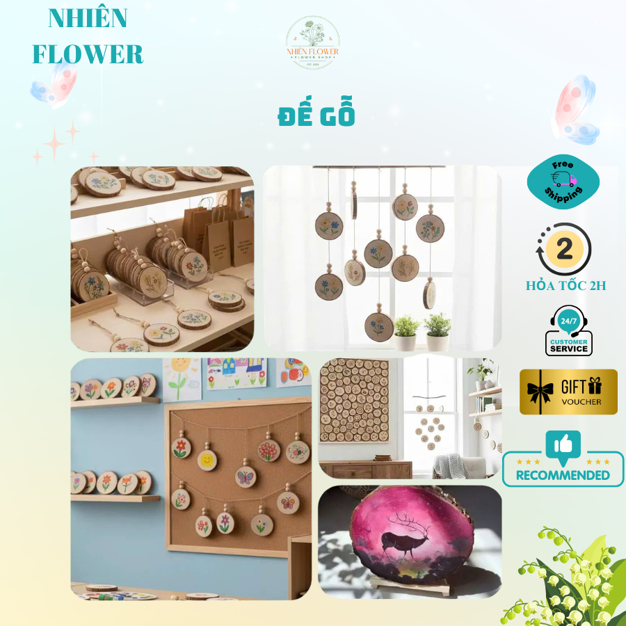 Đế Gỗ Thông Size 6-7cm Dùng Decor, Trang Trí Giáng Sinh, Làm Cây Thông Giáng Sinh Bằng Kẽm Nhung