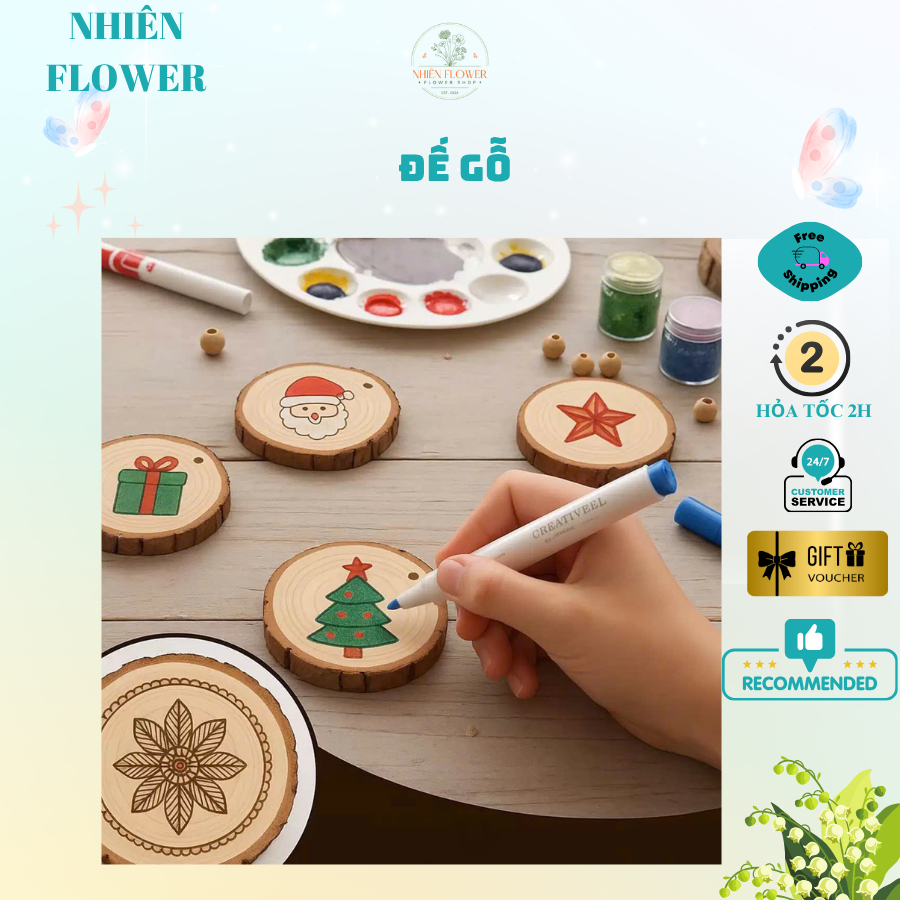 Đế Gỗ Thông Size 6-7cm Dùng Decor, Trang Trí Giáng Sinh, Làm Cây Thông Giáng Sinh Bằng Kẽm Nhung