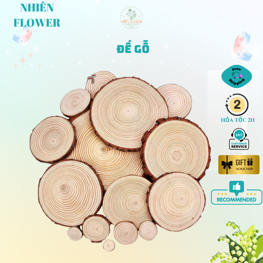 Đế Gỗ Thông Size 6-7cm Dùng Decor, Trang Trí Giáng Sinh, Làm Cây Thông Giáng Sinh Bằng Kẽm Nhung