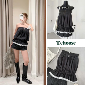 Áo quây kẻ sọc bo chun eo viền trắng 4730 TCHOOSE