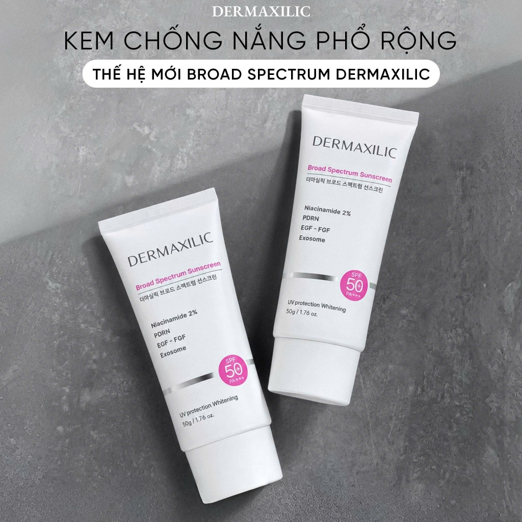 Kem Chống Nắng Dermaxilic Broad Spectrum Sunscreen SPF50+/PA++ Công Thức Vật Lý Hóa Học Dưỡng Trắng Da 50ml-ThyLee