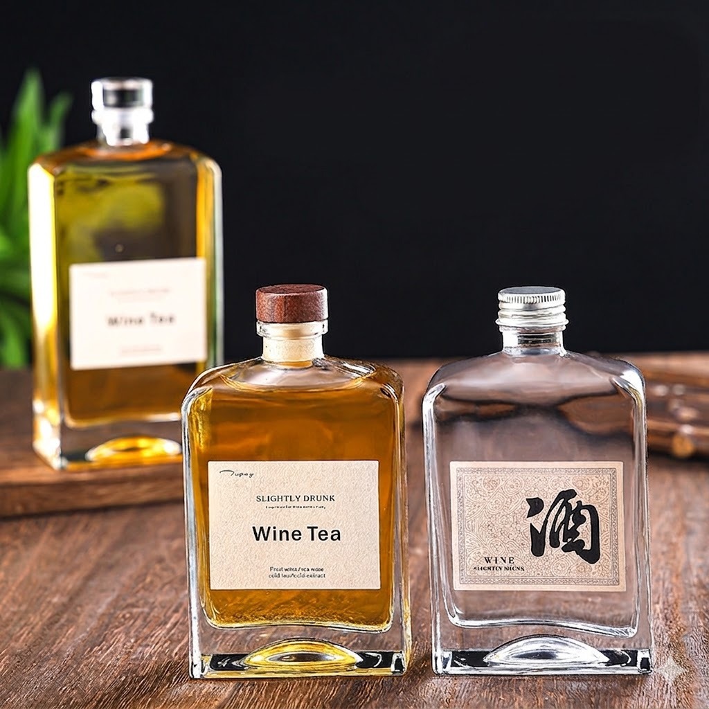 Vỏ Chai Thủy Tinh Đựng Rượu - Dáng Vuông Dẹt Cao Cấp - Bình Ngâm Rượu Nắp Bần - Dung Tích 250/500ml