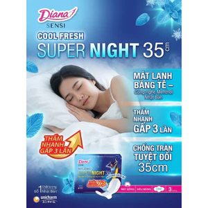 BVS DIANA SENSI COOL FRESH SUPER NIGHT 35CM (GÓI 3 MIẾNG) – CHỐNG TRÀN TUYỆT ĐỐI